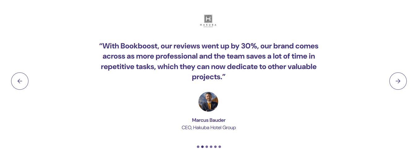 Bookboost pricing page testimonial example